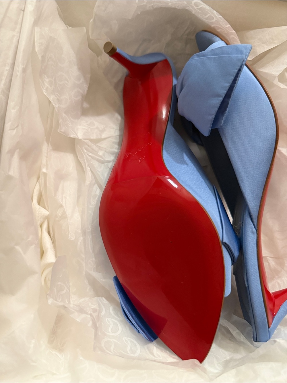 Christian Louboutin Light Blue Satin Bow Pointed Mule - Picture 2 of 3